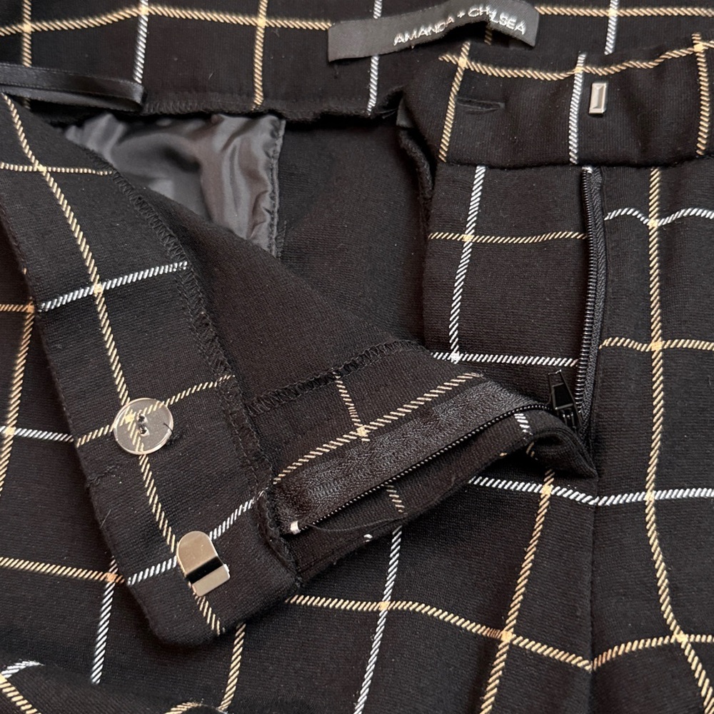 Amanda + Chelsea SZ 4 Black with Yellow & White Windowpane Print Ankle Trousers - Picture 12 of 13